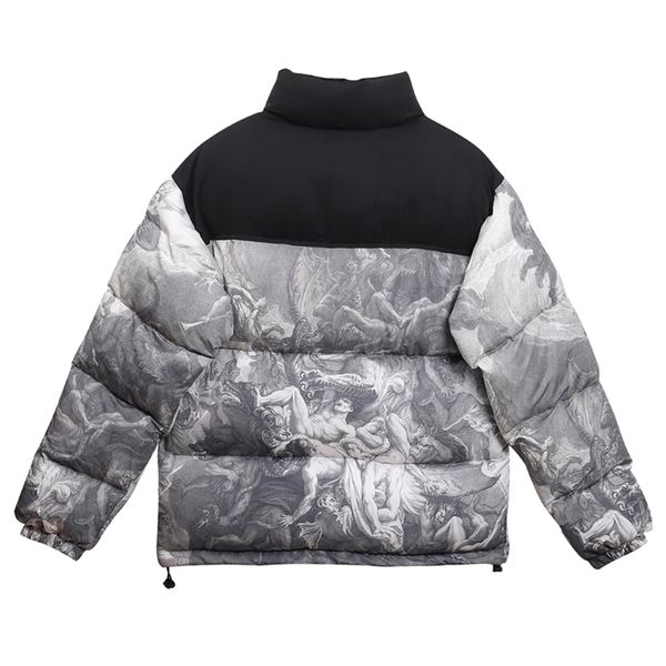 LACIBLE Hip Hop Down Parka Giacche Uomo Harajuku Giacca imbottita Streetwear Vintage Retro Painting Print Jacket Coat Winter Outwear 201210