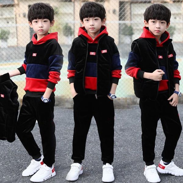 Set di abbigliamento inverno adolescenti per bambini abiti da ragazzo più velluto giubbotto con cappuccio maglione con cappuccio pantaloni caldi 5 6 7 8 9 10 11 12 14 a tela