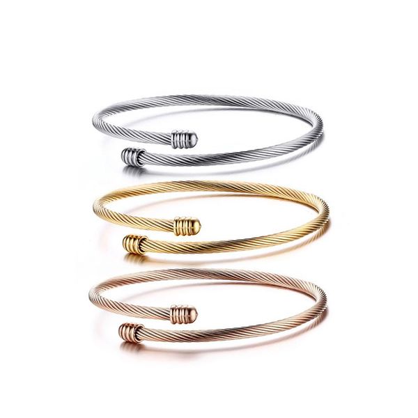 

fashion 316l stainless steel wire bangle cuff bracelet gold rose gold plated cuff sets for women263q, White