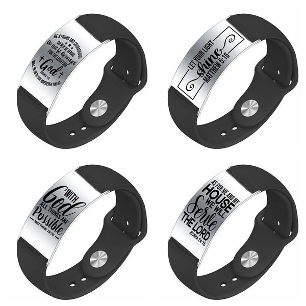 

stainless steel engravable bracelet scripture quote bracelets inspiring faith silicone wristband jewelry, Golden;silver