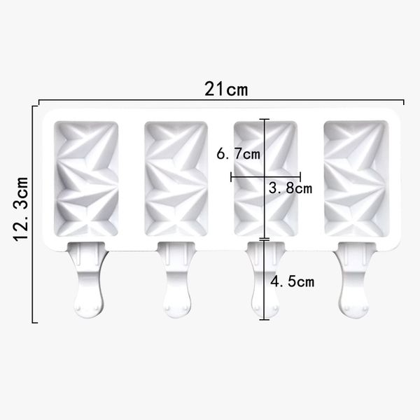 21 x 12,3 cm kleine Silikon-Eisformen, 4 Zellen, Würfelform, Formwerkzeug, Eis am Stiel-Maker, DIY hausgemachte Form, Kuchenwerkzeuge