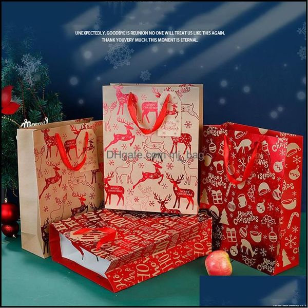 Confezioni regalo Forniture per feste per eventi Casa festiva Giardino Carta Borsa natalizia Caramelle Biscotti Involucri regalo Albero Tag Borsa Manici durevoli Goodie