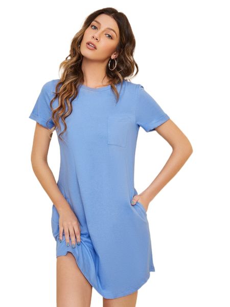 

roll cuff hidden pocket tee dress c55c#, Black;gray
