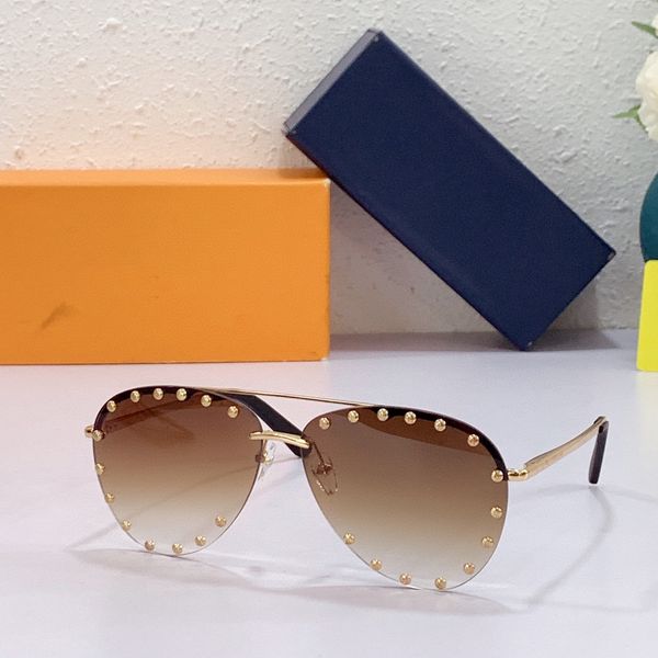 Mode L coole Brille Sonnenbrille für Frauen und Männer Sommer Rivet Stil 0997 Anti-Ultraviolett Retro Shield Linse Platte Oval Frameless Mode Brillen Random Box