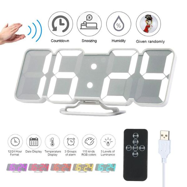 Orologi da parete Aggiornamento 3D Remote Control Digital Orologio Digital LED TABELLA ALLA ALLINE TEMPERATURA Data Sound Night Light 115 Colorswall Clockswall