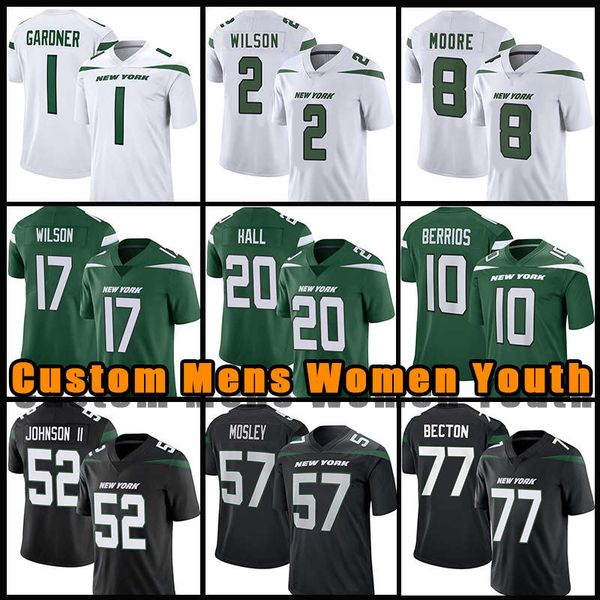 

2 zach wilson 1 sauce gardner 8 elijah moore football jerseys garrett wilson breece hall jermaine johnson ii new yorks jetes braxton berrios, Black;red