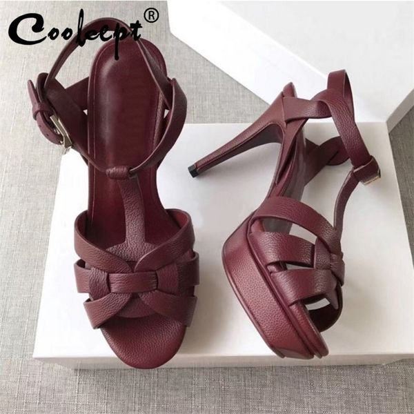 

coolcept women sandals real genuine leather high platform brand shoes women party wedding woman footwear size 3340 210306, Black