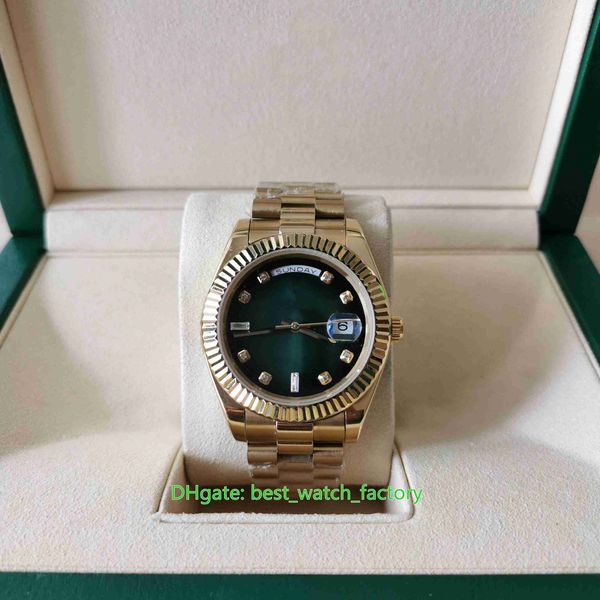 С коробкой-бумагой Мужские часы U1F Maker 41 мм Day-Date 28238 Алмазный зеленый циферблат Сапфировое золото 18 карат Азиатский механизм 2813 Механический Auto243Q