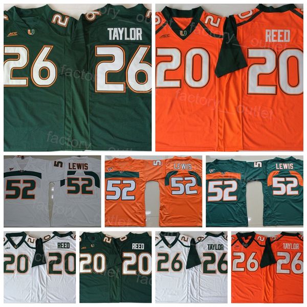 

ncaa acc college football miami hurricanes 26 sean taylor jersey men 20 ed reed 52 ray lewis university all stitched for sport fans breathab, Black