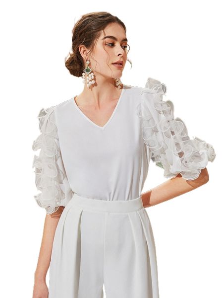 

solid organza ruffle detail b6b9#, White
