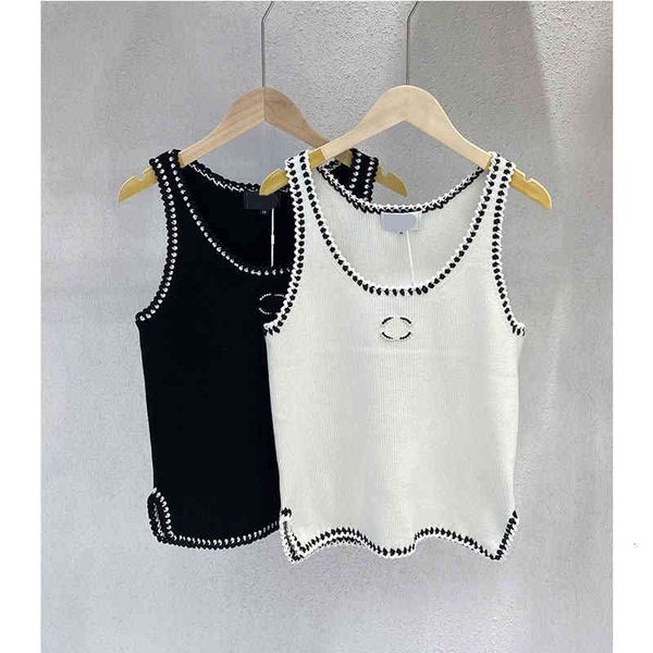 

women's knits & tees early spring 2022 xiaoxiang short vest embroidered woven sleeveless sling slim girl style sweater mvjw, White