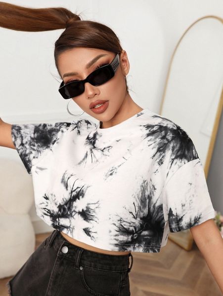 

petite tie dye drop shoulder t-shirt a0y5#, White