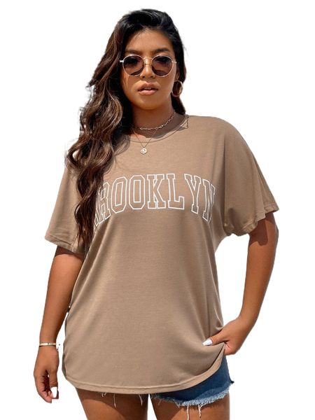 

plus letter graphic batwing sleeve tee h20y#, Black
