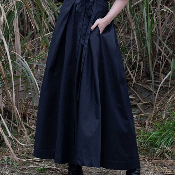 

[eam] spring summer high waist banadahe black pleated split joint big hemline half-body skirt women fashion jr478 220324