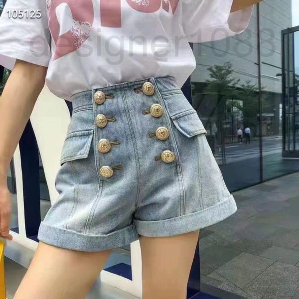 

women's shorts designer blm22 summer new double breasted high waist denim hem wide leg pants 4de0, White;black