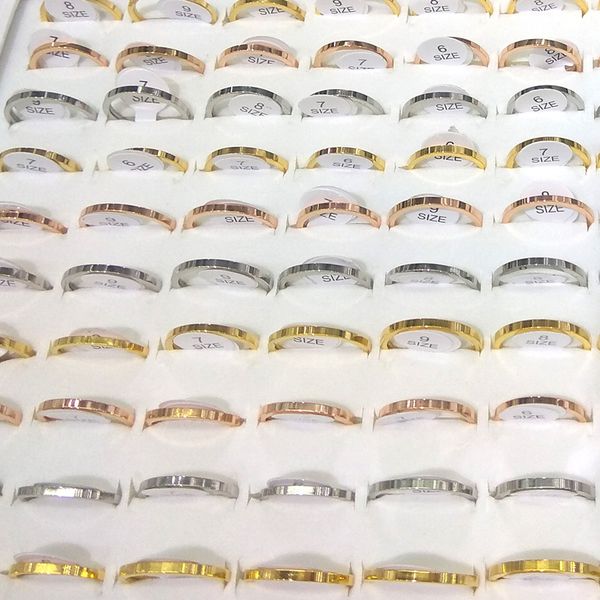 

50pcs/lot 2mm width plain stainless steel ring for women 3 colors mixed, Silver