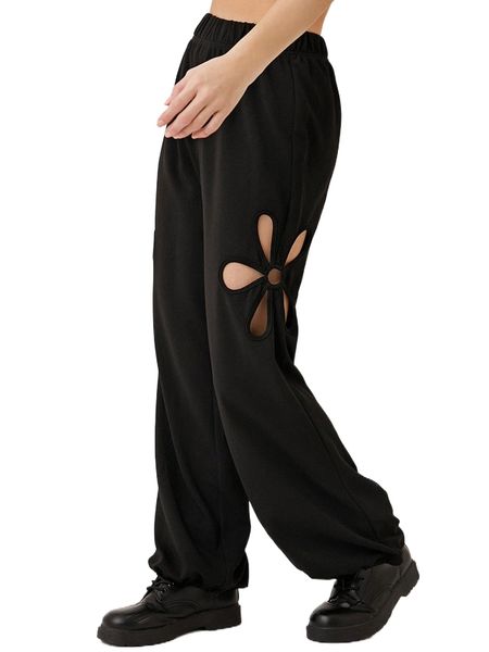 

floral form cut out high waist pants u4ei#, Black;white