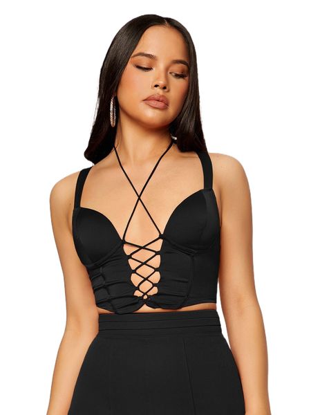 

lace up crop halter s8q0#, White