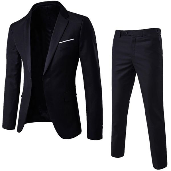 Conjunto de terno clássico masculino, 2 peças, preto, blazer, colete, calça, primavera, outono, plus size, conjunto de casamento 220801