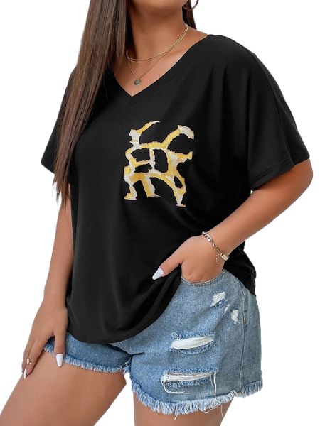 

plus contrast panel batwing sleeve tee d4sy#, Black