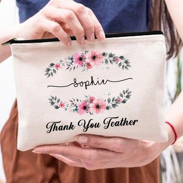 Bolsas de cosméticos Casos Presentes de professores maquiagem personalizada Nome personalizado Higiário de artigos para a bolsa de armazenamento de artigos de papelaria de lápis Bagcosmetic