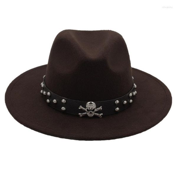 Cappello Fedora in feltro da donna uomo in lana a tesa larga Chapeu Feminino Jazz Padrino Cap Steampunk Taglia 56-58CM Cappelli Oliv22