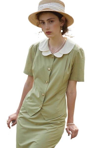 

simple retro peter-pan collar puff sleeve tie back blouse p9nx#, White