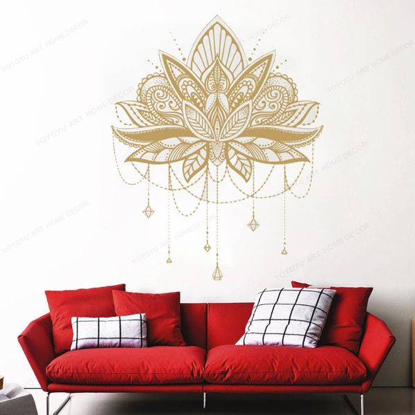 Adesivos de parede mandala lotus starther de flor auto adesiva quarto sala de estar vinio mural yoga studio meditação poster hd269