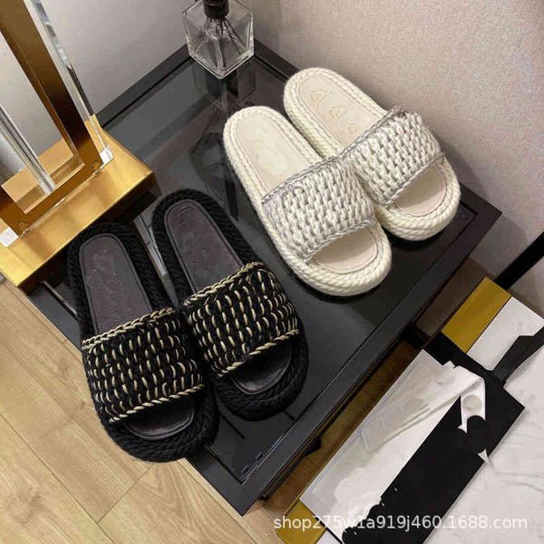 

slippers spring and summer style small fragrance one line slippers fashion cashmere wool casual fashionable temperament thick bottom beach, Black