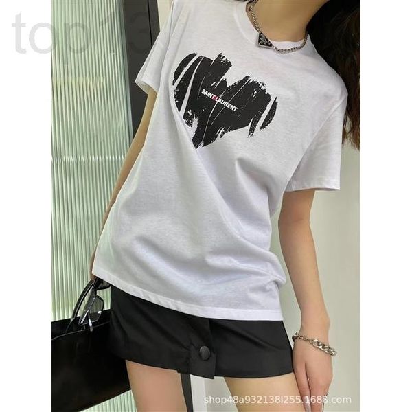 

women's t-shirt designer chaopai 22 early spring new love t irregular print pattern contrast casual short sleeve zbt9, White
