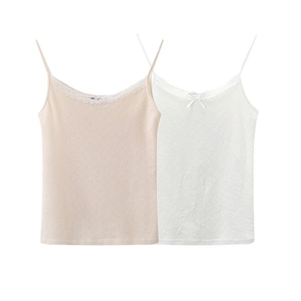 

sweet women soft cotton camis lace patchwork summer fashion ladies high street crop cute girls short 220316, White
