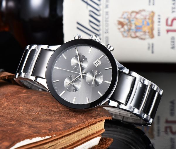 

mens business ray six hand function quartz steel band watch, Slivery;brown