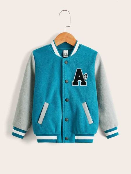 

toddler boys color block letter patched bomber jacket she01, Blue;gray