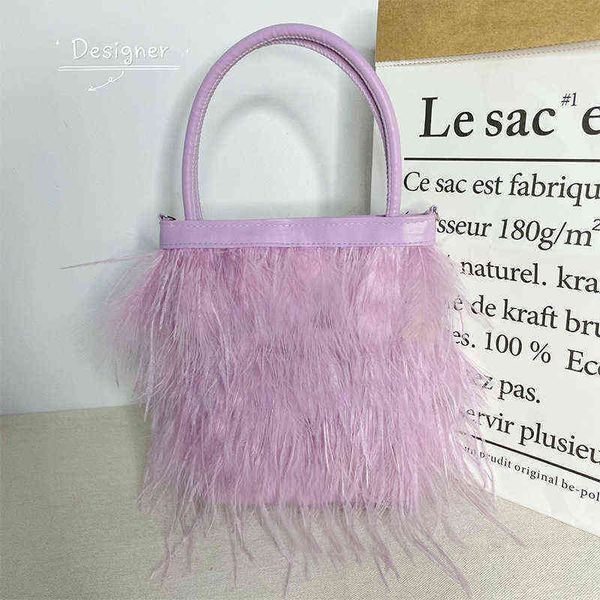 

exquisite pearl chain handbag luxury ostrich feather evening bag solid color banquet s fashion wedding party purse xa172h 220526