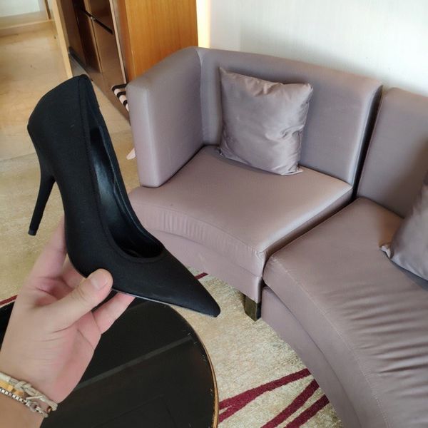 

women summer designer dress shoes stiletto high heels pointed toe sandals women's fashion canvas party wedding pumps shoes size35-41, Black