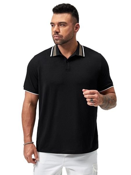 

extended sizes men striped trim polo shirt a7rr#, White;black