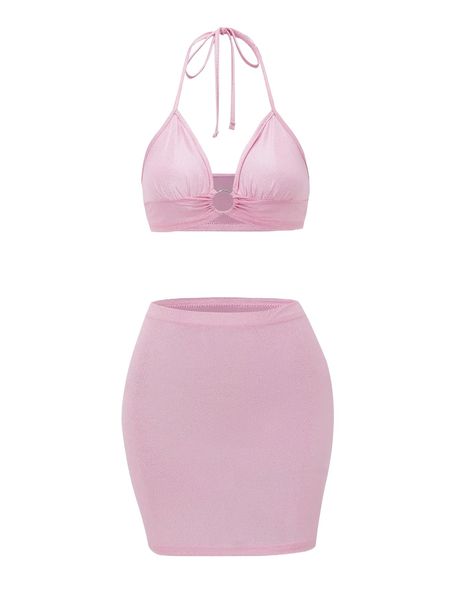 

o-ring tie backless metallic halter & skirt 54lh#, White