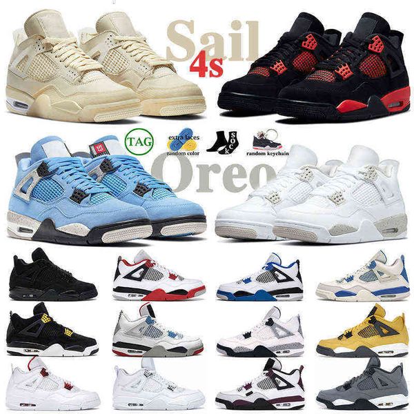

men women basketball shoes 4 sail white oreo 4s red thunder university blue royalty metallic green court purple black cat bred mens trainers, Black;blue