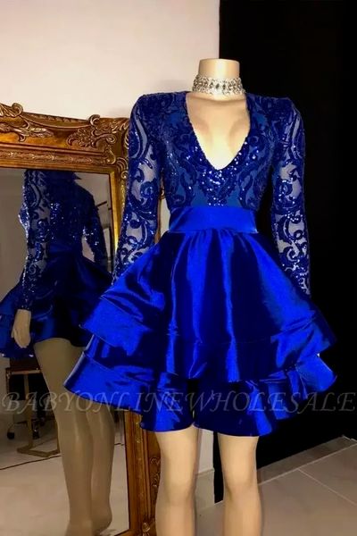 

new royal blue sequined short cocktail dresses v neck long sleeves party prom gown plus size formal evening club wear with tassels bc3995 04, Black