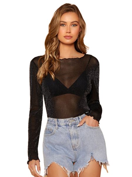 

lettuce trim sheer glitter without bra 84zb#, White