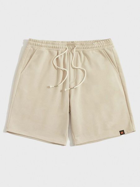 

1pc letter patch detail drawstring waist shorts 98it#, White;black