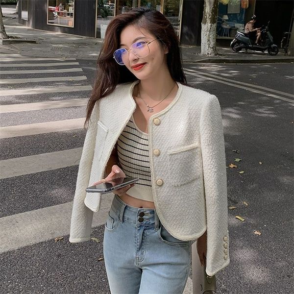 

runway spring korean womens clothes luxury chic tweed woolen coat long sleeve elegant jacket casaco outwear 220817, Black;brown