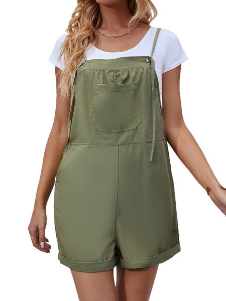 

roll hem overall romper without l1cc#, Black;white