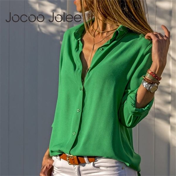 

women blouses spring elegant long sleeve solid v-neck chiffon blouse female work wear shirts blouse oversized 220419, White
