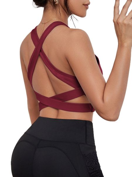 

breathable softness crisscross back sports bra 90ht#, Gray