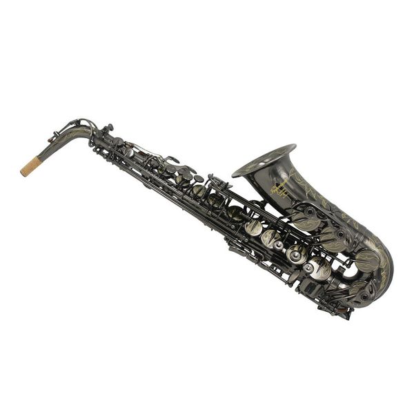 

shiny black nickel plated alto saxophone with metal key touches