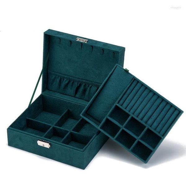 Ювелирные мешки мешки для коробки Организатор 2 слой драгоценный шейки для хранения корпуса Серьги кожа кожа кожа со съемным лотком M0XF Rita22