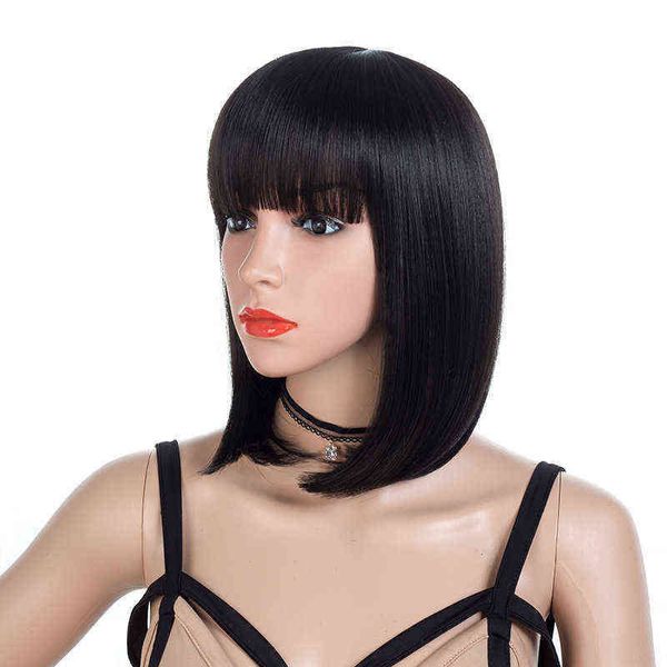 

nxy wigs fashion female short hair straight bobo head natural bangs 220527, Black