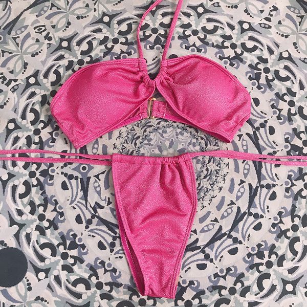 Rosa Bikinis Set Brasilianische Sexy Riemchen Bademode Frauen Marke Push Up Designer Badeanzug 2023 Badeanzüge Luxus Handtuch Stoff XL Beachwear Biquinis