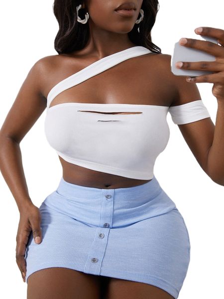 

sxy one shoulder ripped asymmetrical hem crop q0dp#, White